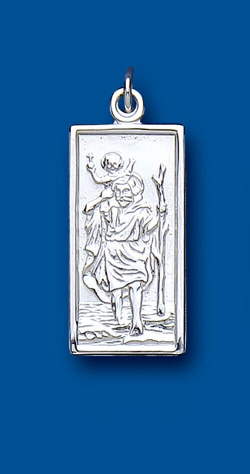Medium Rectangular St Christopher Sterling Silver 925 Stamp All Chain Lengths