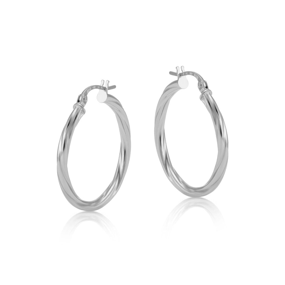 White Gold Twisted Hoop Earrings 23mm Creole Hoops Hallmarked