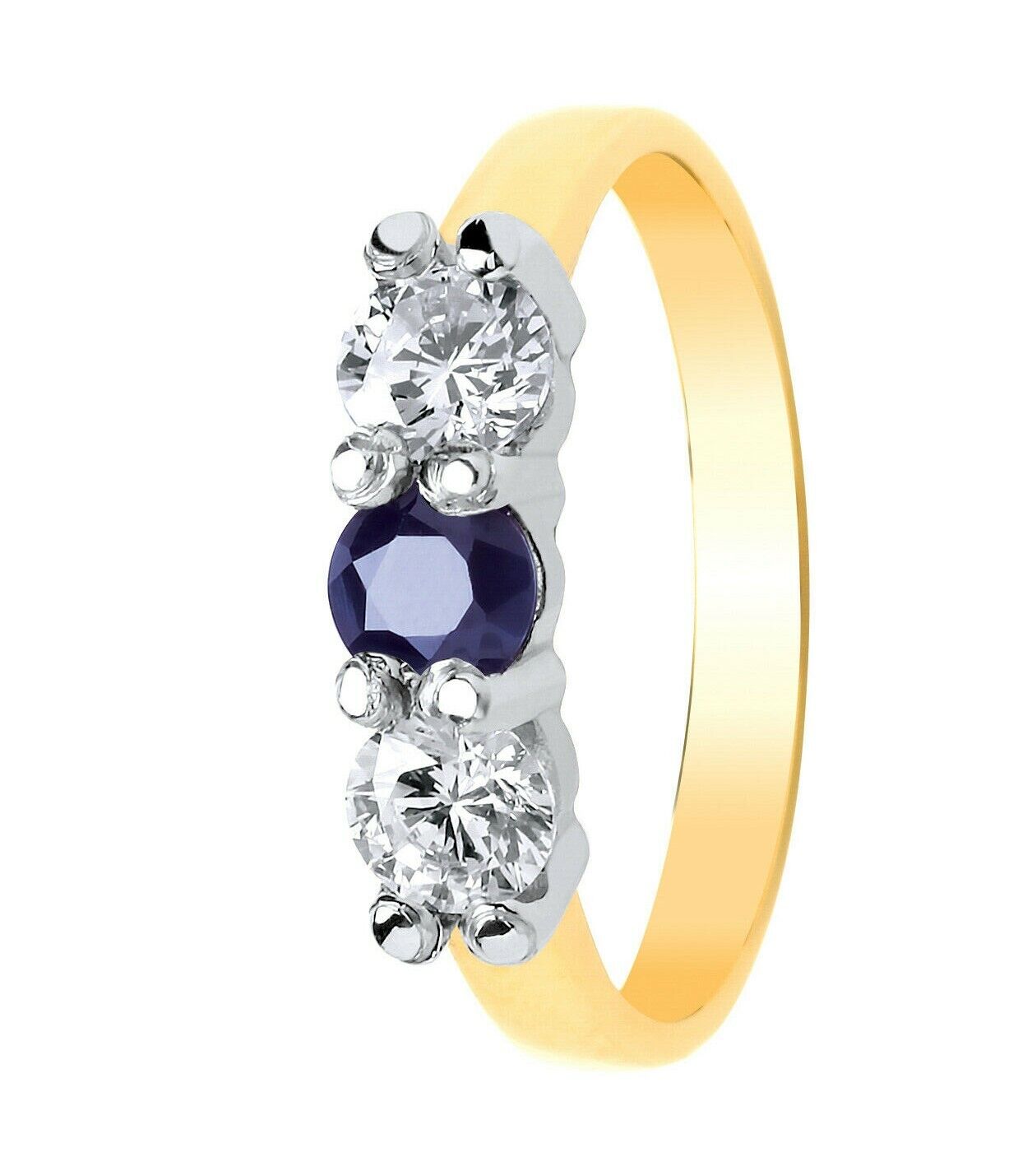 Real Sapphire Trilogy Ring 9ct Yellow Gold Three Stone Engagement Full Hallmark