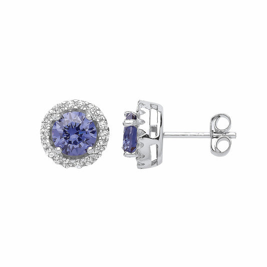 Tanzanite Stud Earrings Solid Sterling Silver Rhodium Plate 925 Hallmark 9mm