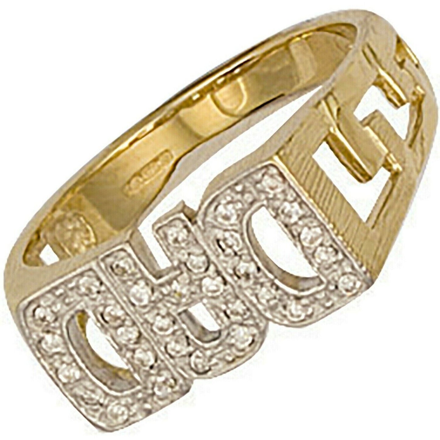 9ct Yellow Gold DAD Ring ID Sides Gemstones Fully Hallmarked