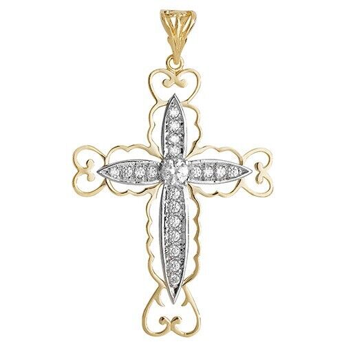 Sparkling 9ct Yellow Gold Cross Pendant Large 53 x 40mm Christianity Christening