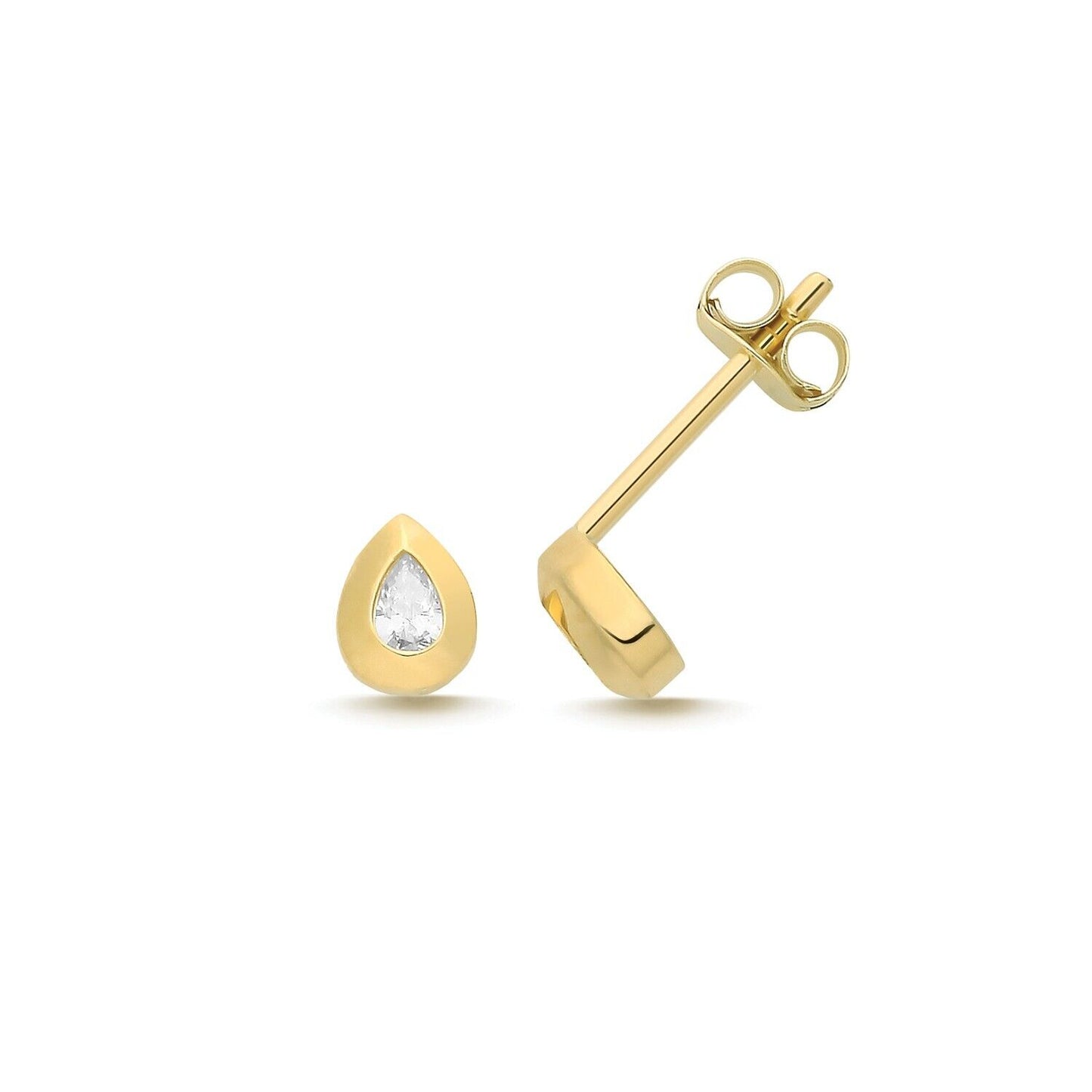 9ct Gold Pear Stud Earrings Moissanite Gemstone Yellow Gold