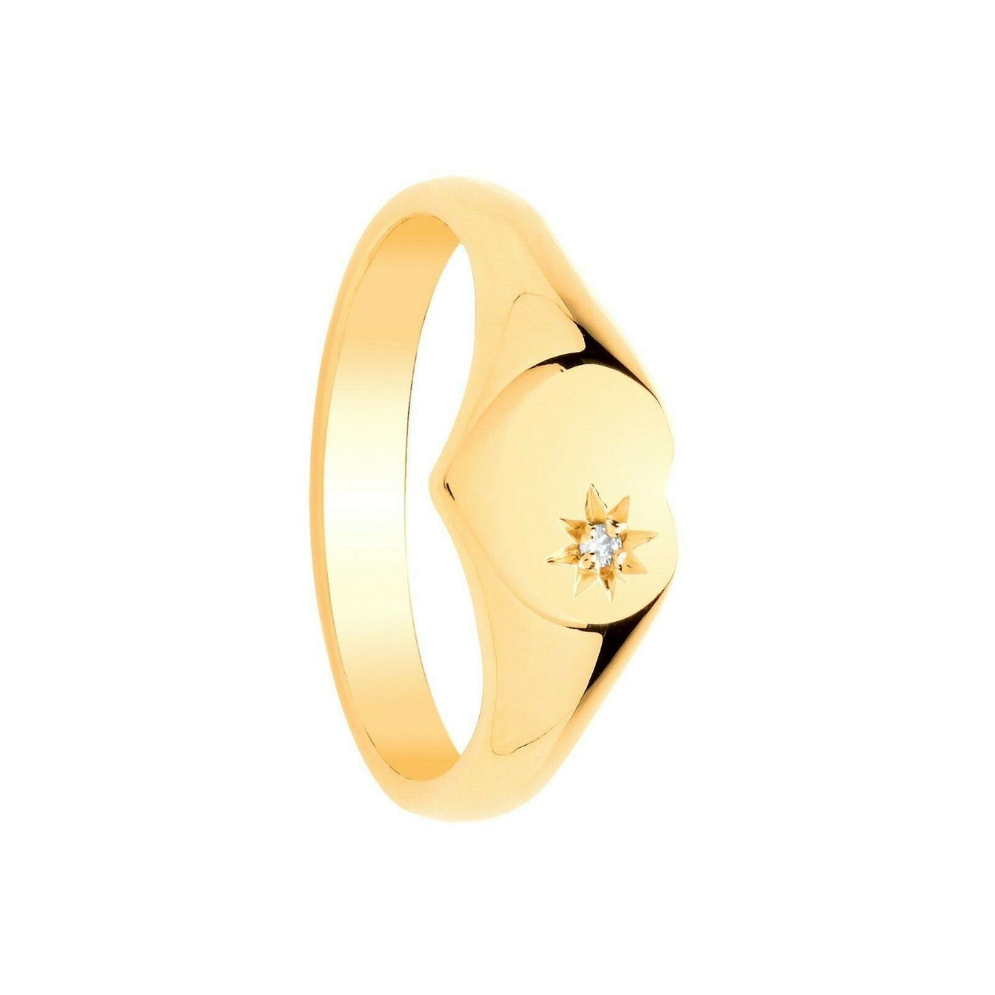 Diamond Heart Signet Ring Heavyweight Yellow Gold Ladies Hallmarked size L - Q