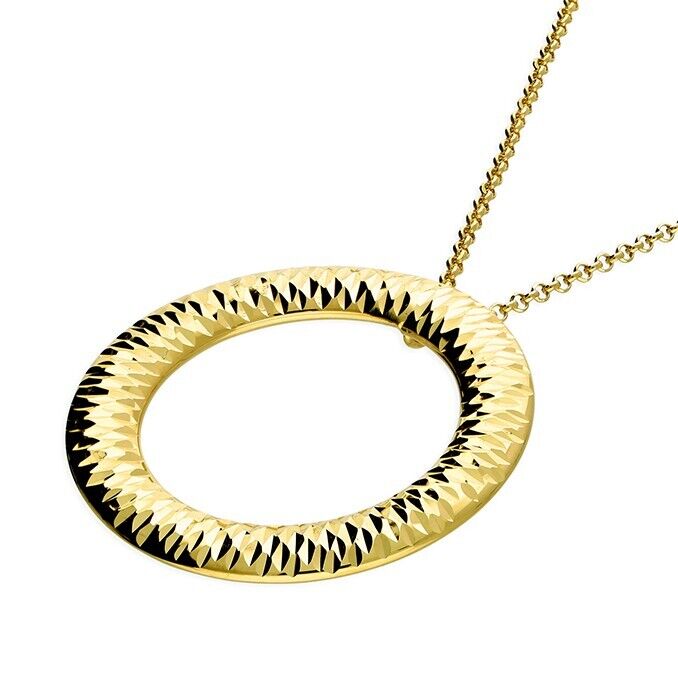 Open Circle Necklace 18ct Yellow Gold on Sterling Silver Adjustable Chain