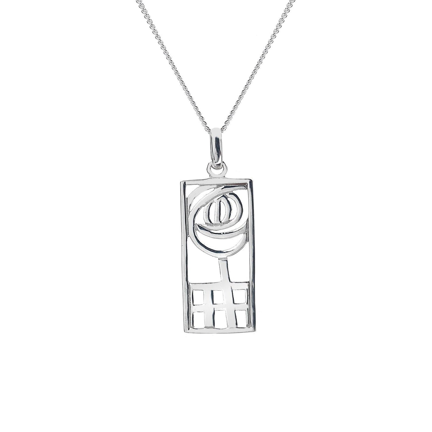 Mackintosh Rose Rectangle Pendant Sterling Silver 925 Hallmark All Chain Lengths