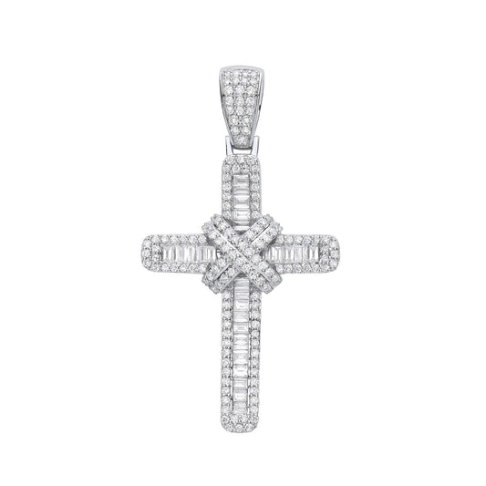 18ct White Gold 2.00ctw Baguette & Brilliant Claw Set Cross Pendant