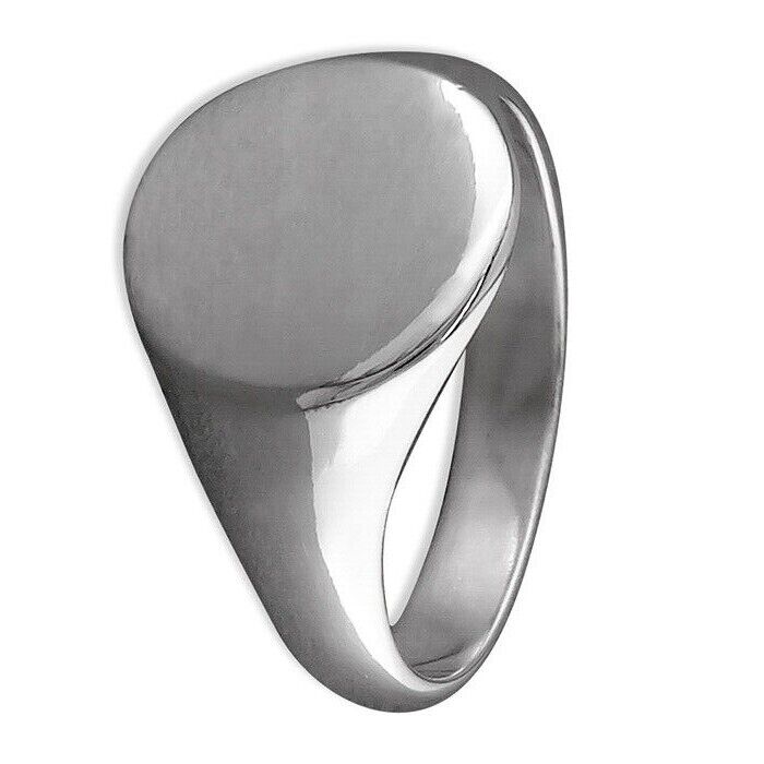 Men's Plain Oval Signet Ring Solid Sterling Silver 925 Hallmark Sizes M - Z