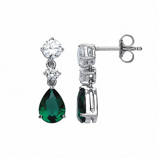Sparkling Emerald Drop Earrings Solid Sterling Silver Rhodium Plate 925 Hallmark