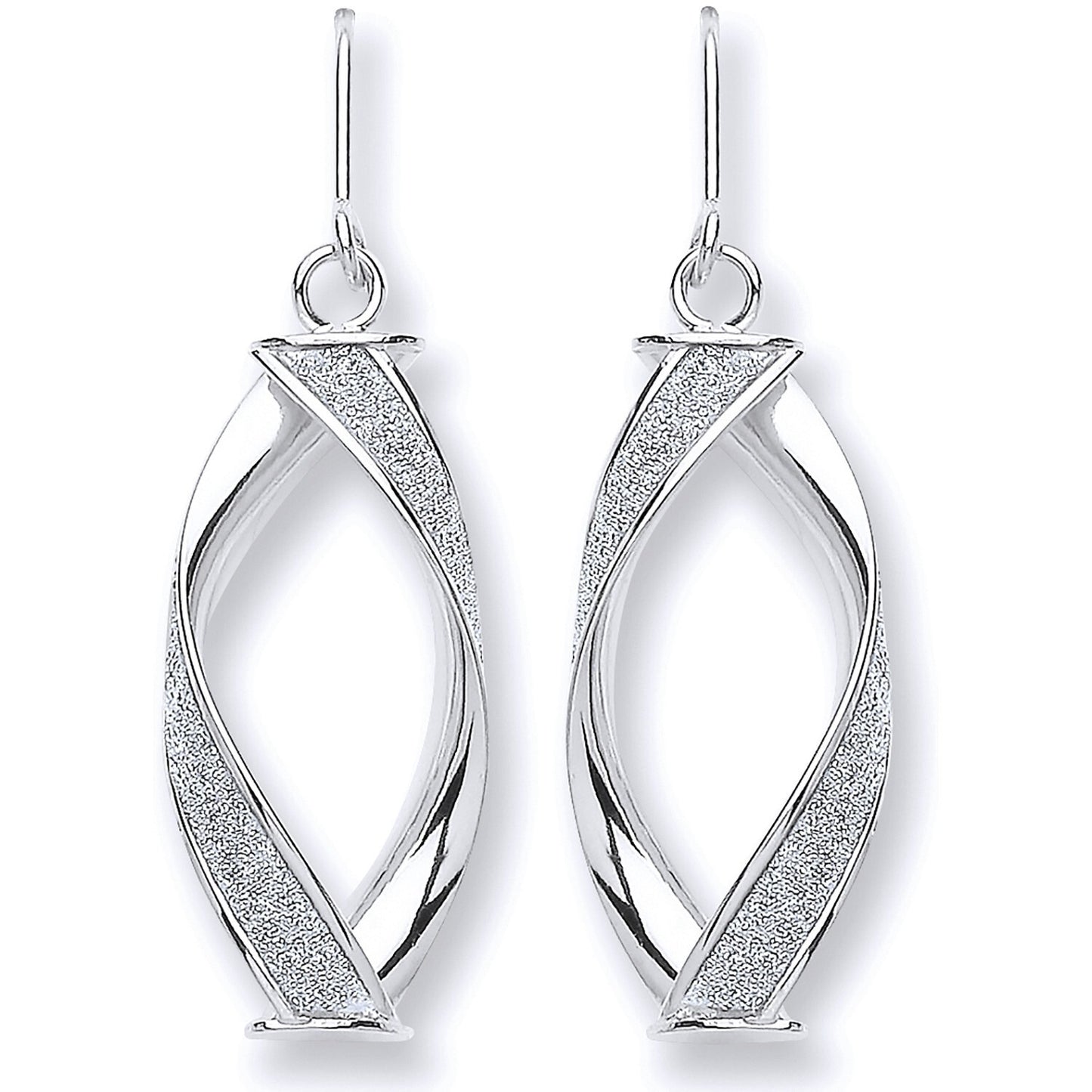 White Gold Twist Earrings 9ct Moondust Glitter Drop Hallmarked 37 x 12mm