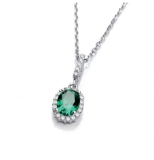 Emerald Oval Drop Pendant Solid Sterling Silver 16-18" Chain Luxurious Packaging