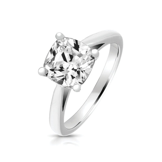 Sterling Silver 4 Claw 8mm Cushion Solitaire Ring 925 Hallmark Rhodium