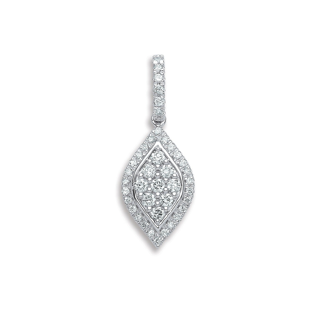18ct White Gold 0.33ct Diamond Marquise Drop Pendant Made in London