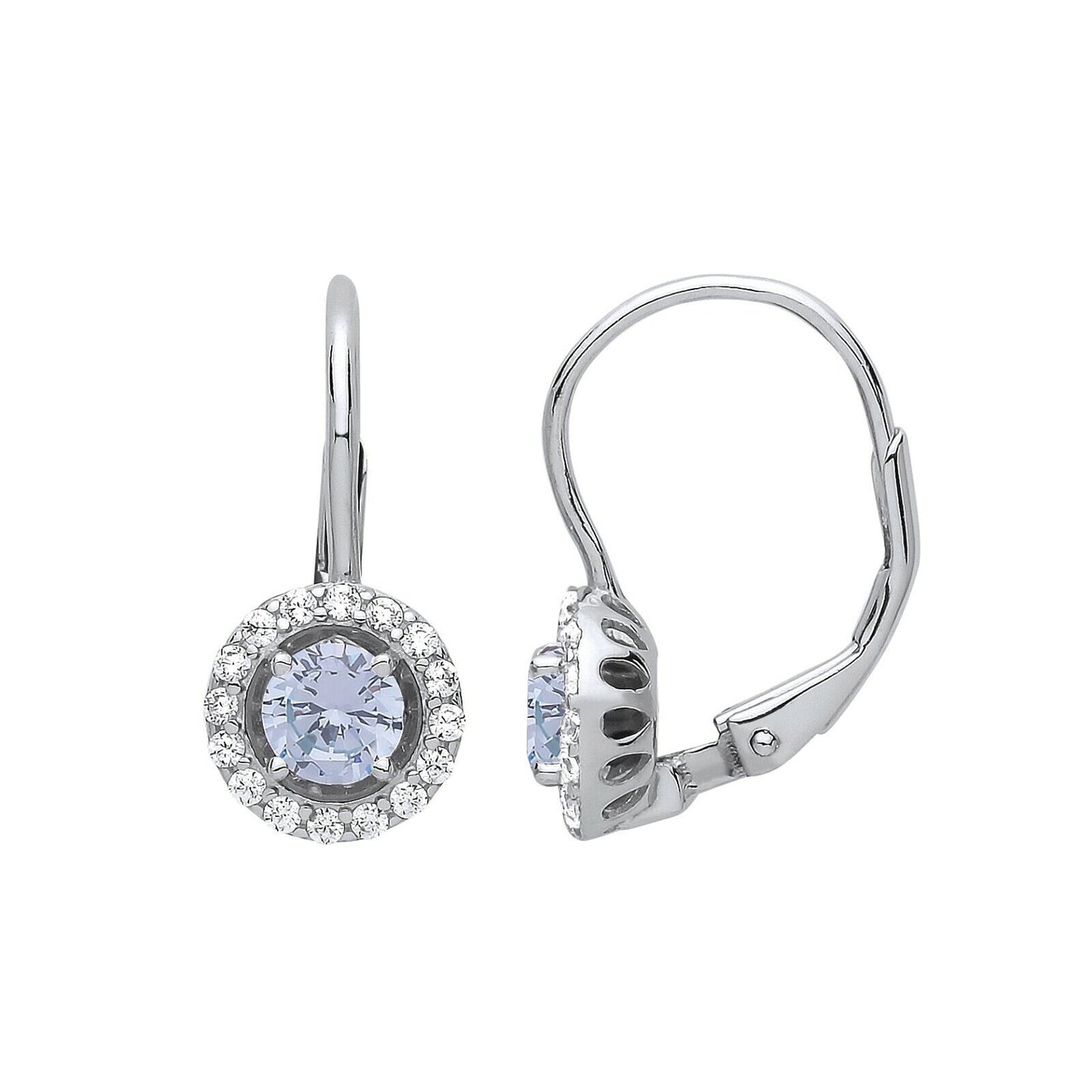 Aquamarine Hoop Drop Earrings Solid Sterling Silver Rhodium Plated 925 Hallmark