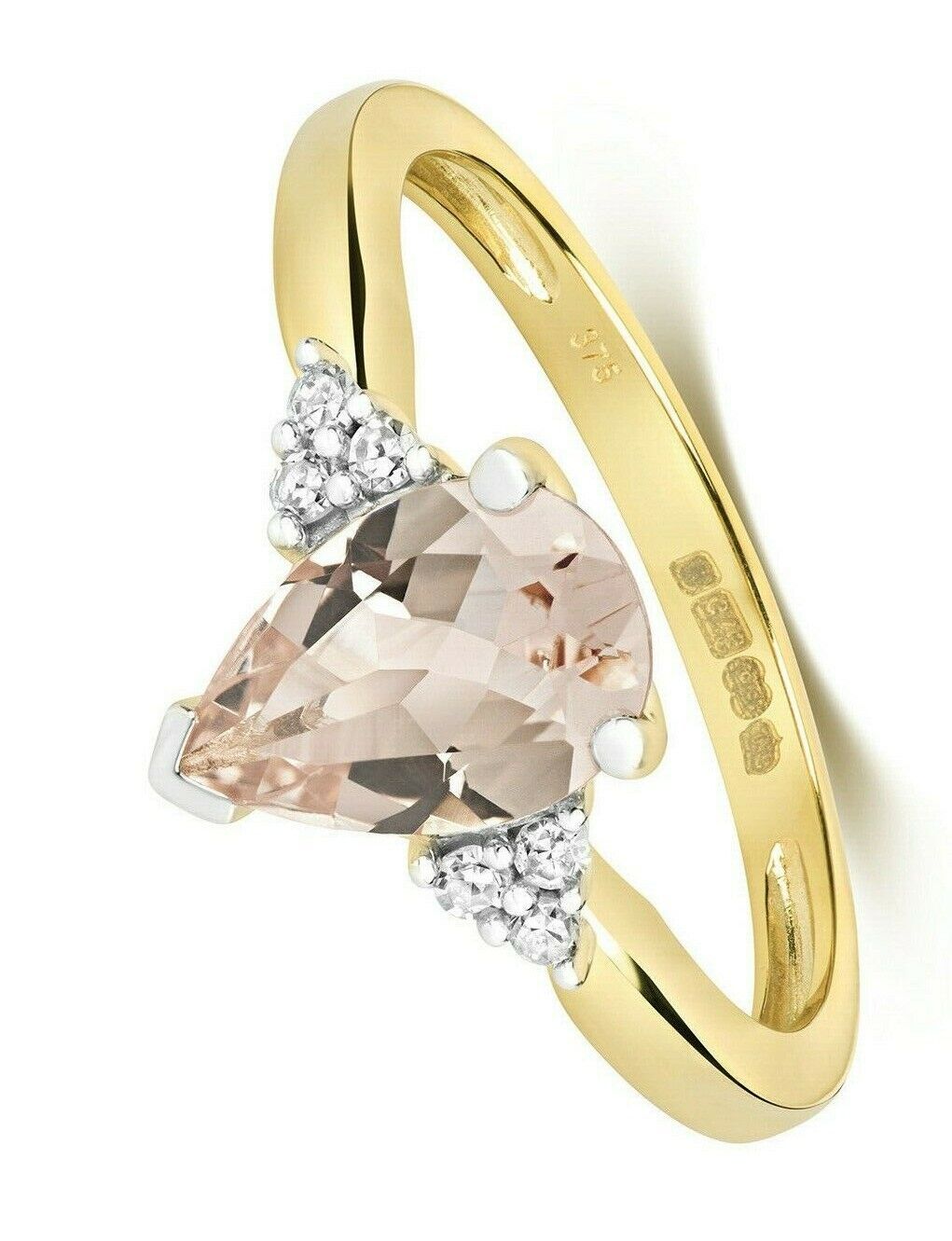 Real Morganite and Diamond Ring 9ct Yellow Gold Pear Solitaire Size JKLMNOPQ