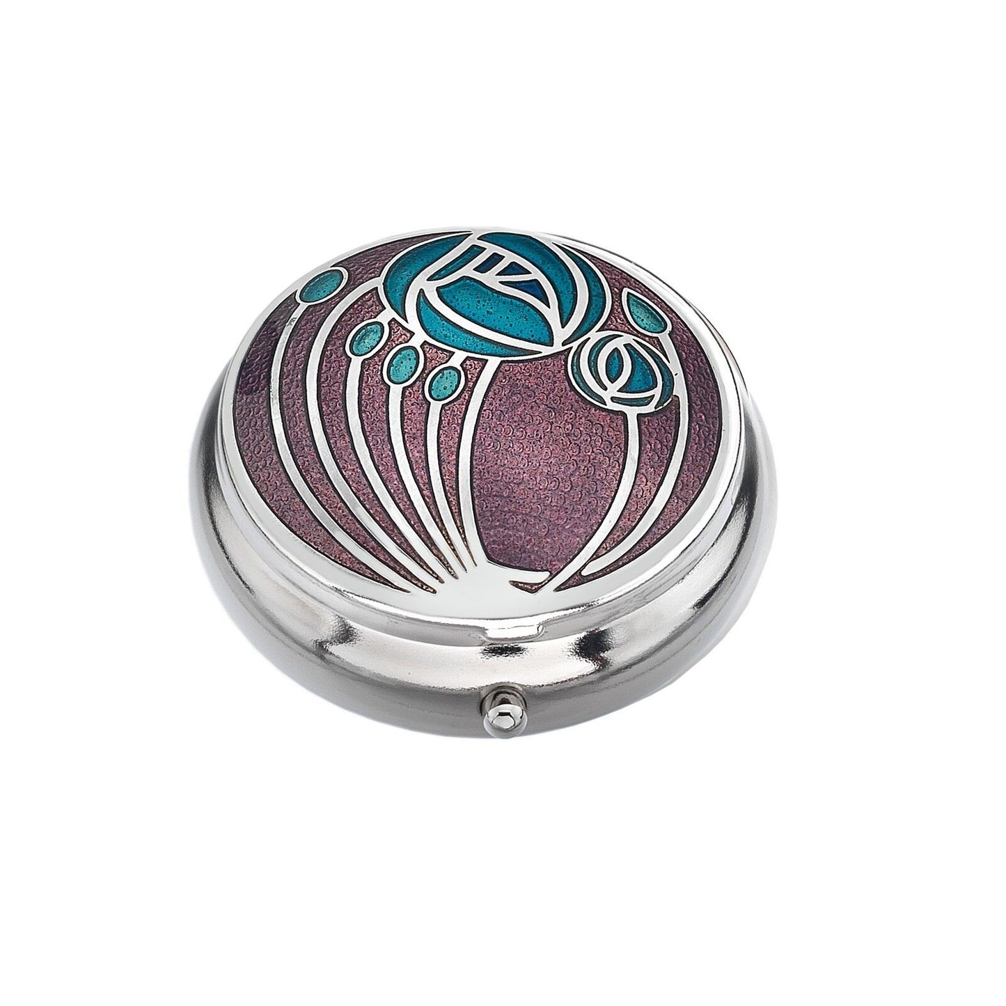 Pill Box Silver Plated Mackintosh Multi Rose Roses Mauve Brand New and Boxed