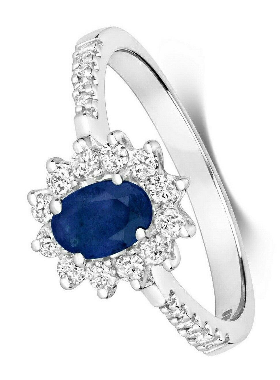 9ct White Gold Sapphire and Diamond Ring Oval Cluster Engagement Size J - T