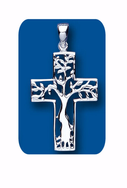 Sterling Silver Tree of Life Cross Pendant 925 Hallmark 28 x 19mm