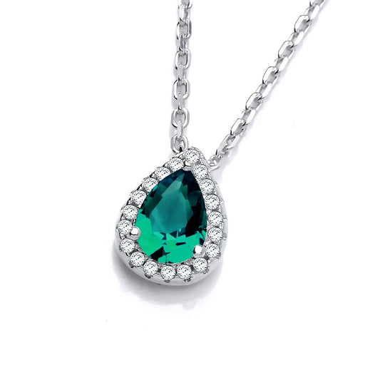 Emerald Teardrop Pendant Solid Sterling Silver 16-18" Chain Luxurious Packaging