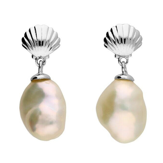 Sterling Silver Shell Stud Drop Earrings with Keshi Pearl
