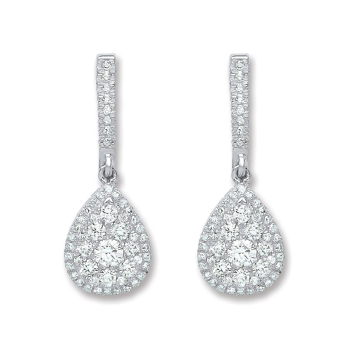 18ct White Gold 0.75ct Pear Shape Diamond Drop Earrings Hallmarked British Made
