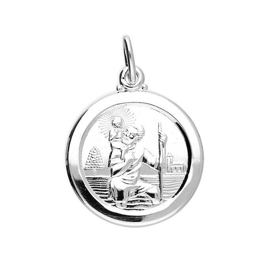 Round St Christopher Pendant Travel Design Necklace 925 Sterling Silver