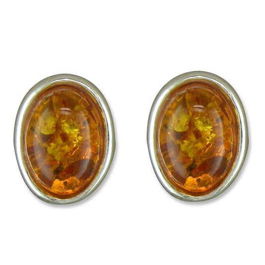 Cognac Amber Oval Stud Earrings 8 x 6mm Solid Sterling Silver 925