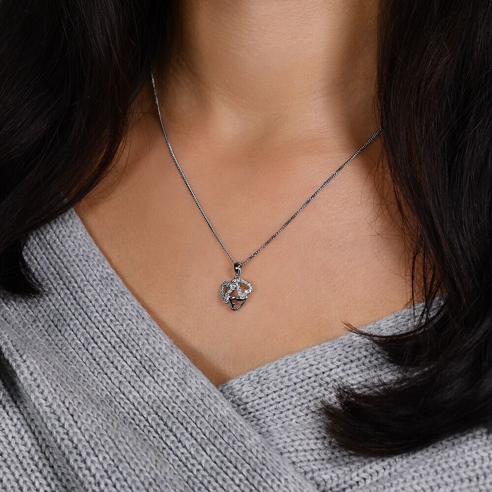 9ct White Gold 0.13ct Diamond Three Heart Pendant and Chain