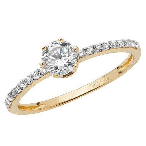 Ladies Solitaire Ring With Shoulder Accents 9ct Yellow Gold Size J-S Hallmarked
