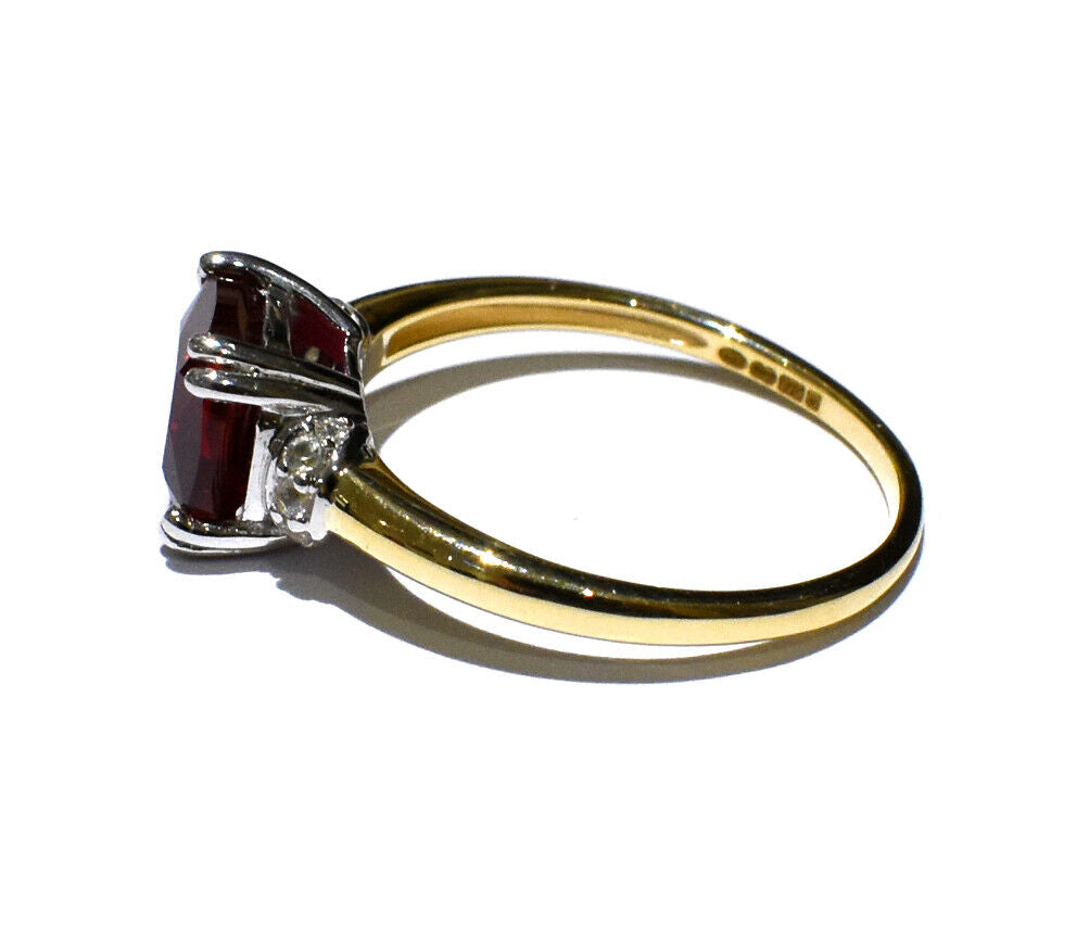 Yellow Gold Ruby Ring Solitaire Cushion White Sapphire Engagement Hallmarked