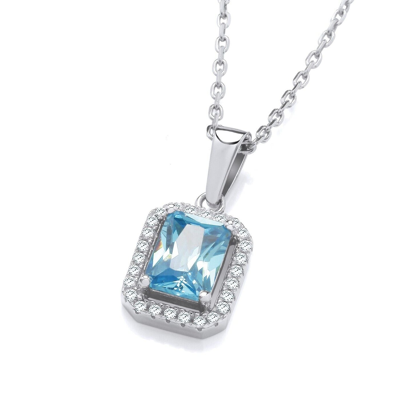 Blue Topaz Pendant Solid Sterling Silver 16 - 18" Chain Luxurious Packaging