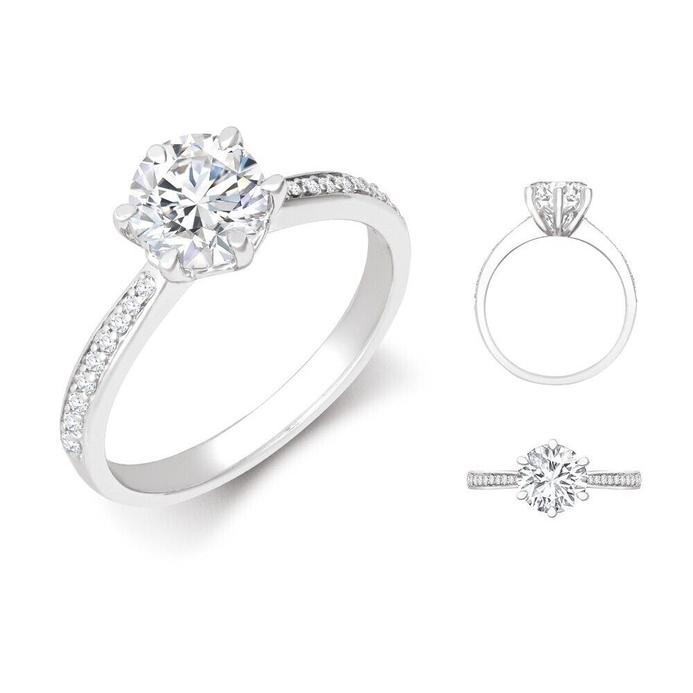 Lab Created 0.50ct Diamond Solitaire Ring 18ct White Gold 0.10ct Pave Shoulders