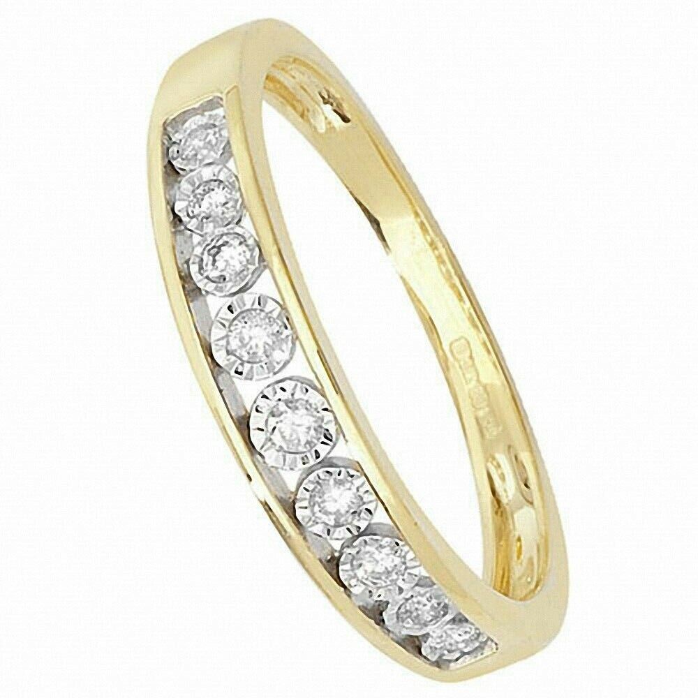Real Diamond Half Eternity Ring Solid Yellow Gold Anniversary Band