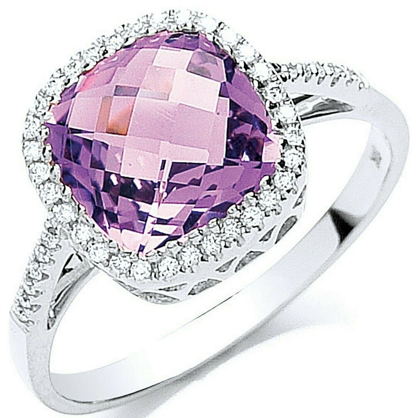 9ct White Gold 0.15ct Diamond & 2.00ct Amethyst Ring
