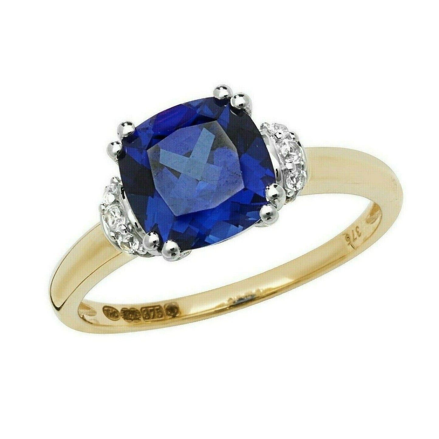 Yellow Gold Sapphire Ring Solitaire Cushion White Sapphire Engagement Hallmarked