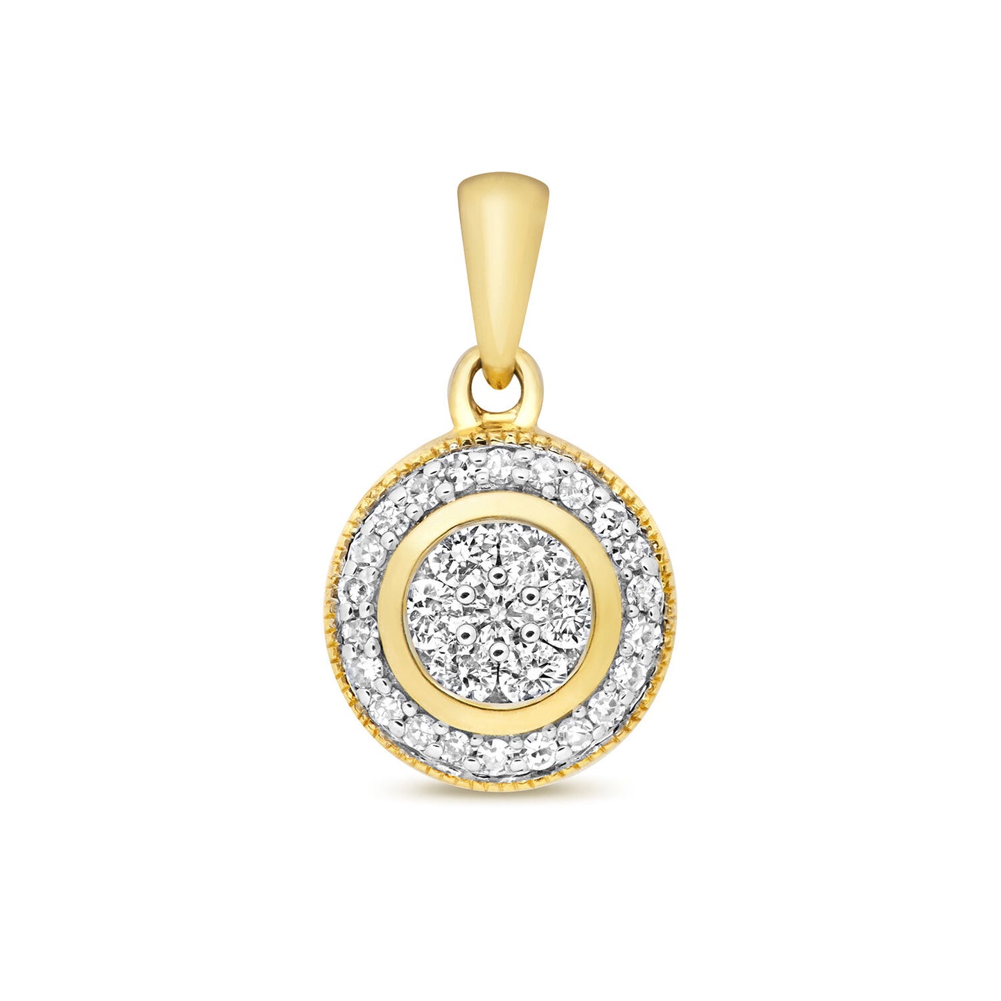 Diamond Halo Cluster Pendant 9ct Yellow Gold 0.25ctw Real Diamonds