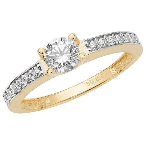 Ladies Solitaire Ring With Shoulder Gemstone 9ct Yellow Gold Size J-S Hallmarked