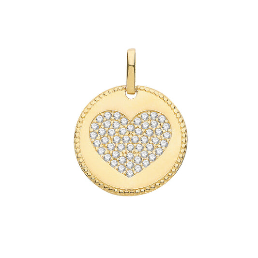 Heart Round Pendant Yellow Gold 18mm x 15mm British Made