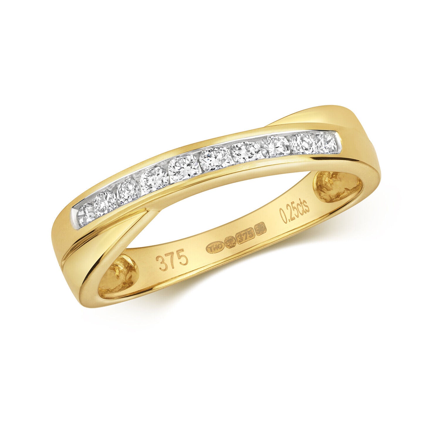 Real Diamond Crossover Eternity Ring 9ct Yellow Gold Anniversary Band 0.25ctw