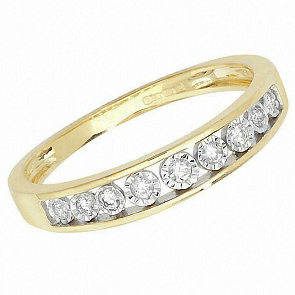 Real Diamond Half Eternity Ring Solid Yellow Gold Anniversary Band