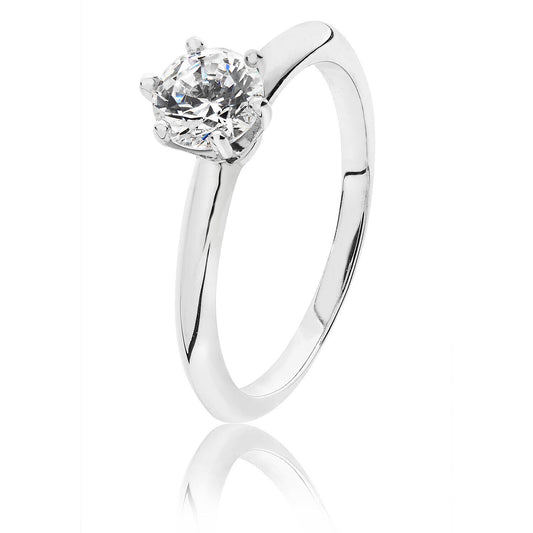 Sterling Silver 6mm Solitaire Ring Rhodium Plated 925 Hallmark Engagement