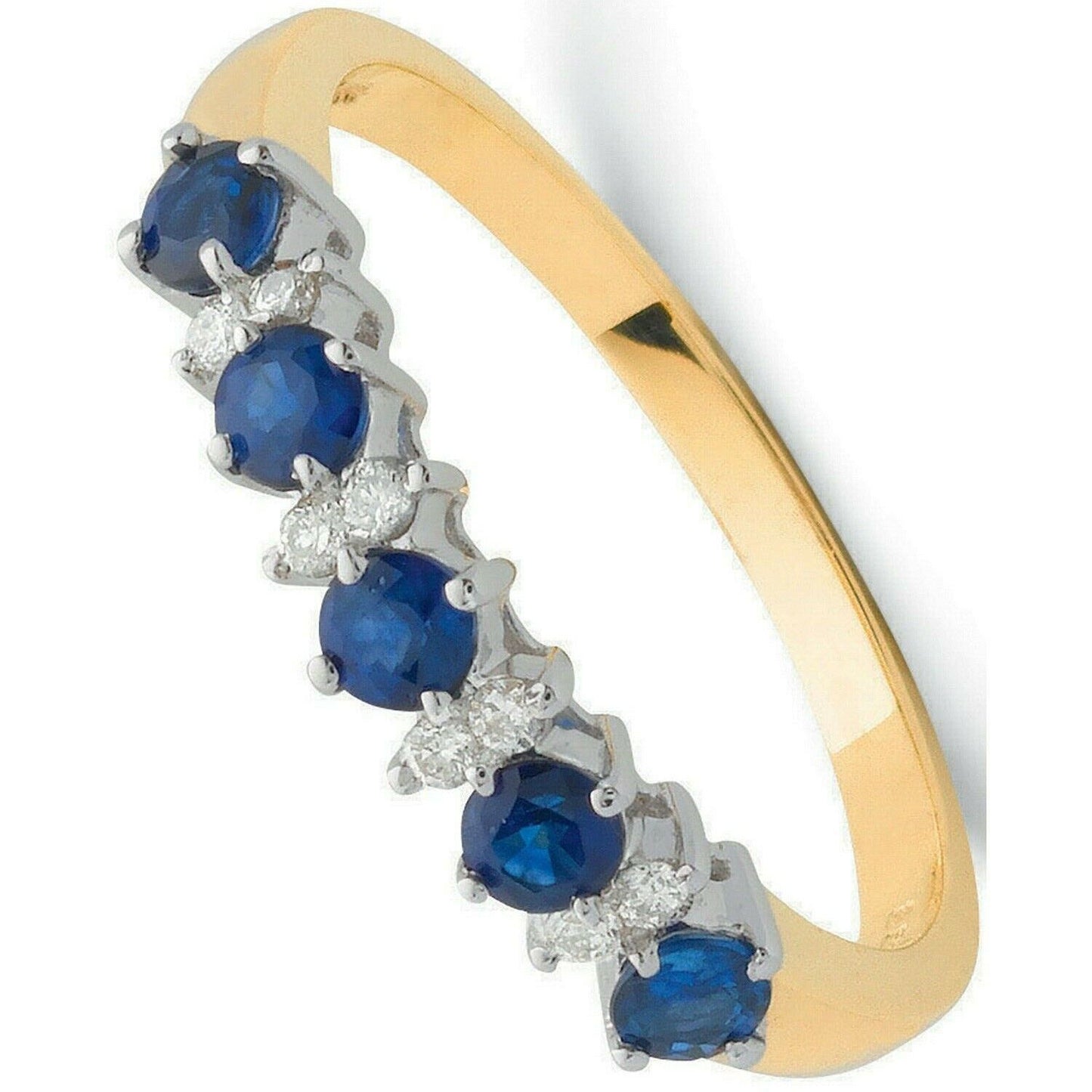 9ct Yellow Gold 0.12ct Diamond & 0.65ct Blue Sapphire Eternity Ring
