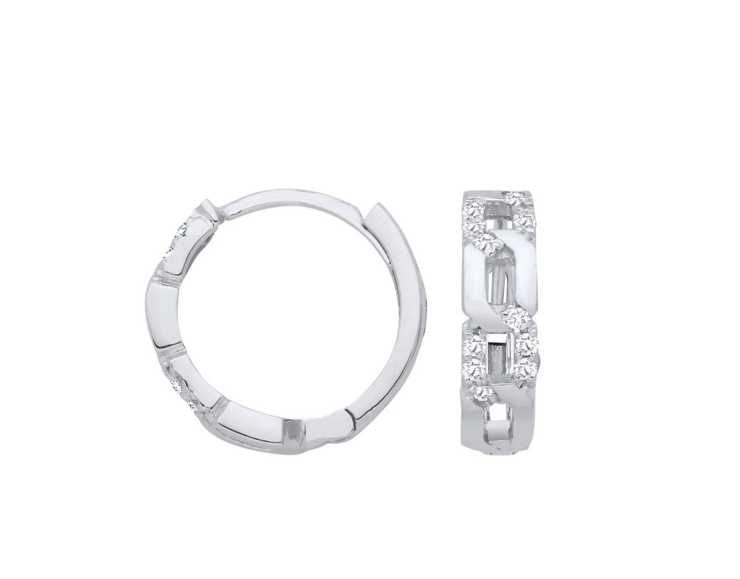 9ct White Gold 0.12ctw Diamond Huggie Earrings - 12mm