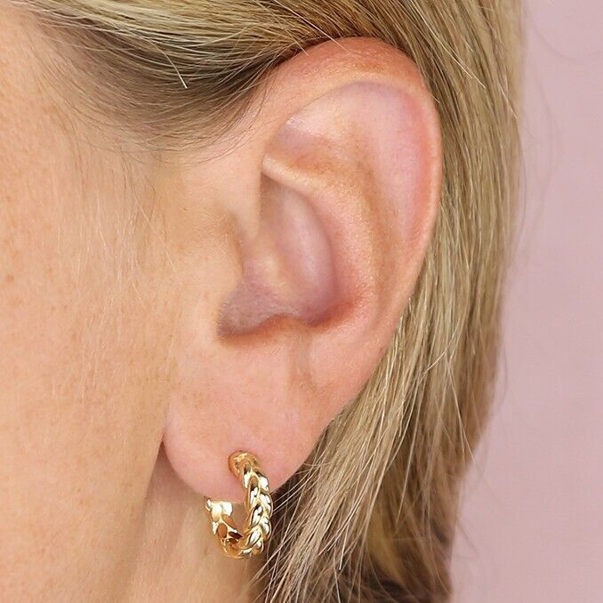 Plaited Hoop Stud Earrings 18ct Yellow Gold on 925 Sterling Silver Plaited Hoops