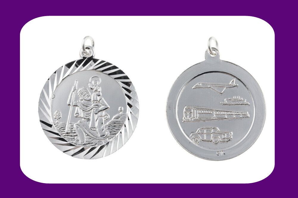 Double Sided St Christopher Pendant Sterling Silver Hallmark All Chain Lengths