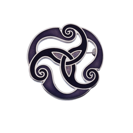 Purple Celtic Triskele Brooch Silver Plated Brand New Gift Packaging