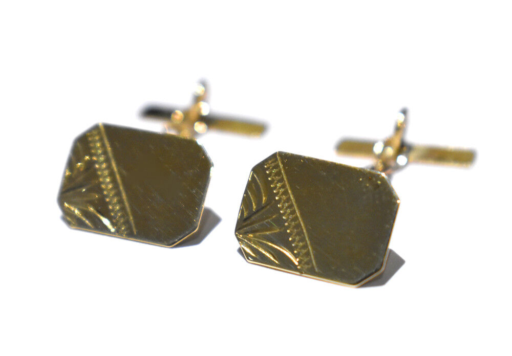 Gold Cufflinks Chained Solid Yellow Gold Rectangular British Made Hallmarked