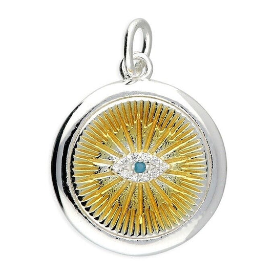 Two Tone Evil Eye Pendant With Turquoise 18K Gold and 925 Sterling Silver