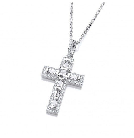 Baguette Diamond Cross With Chain Solid Sterling Silver 925 Luxurious Packaging