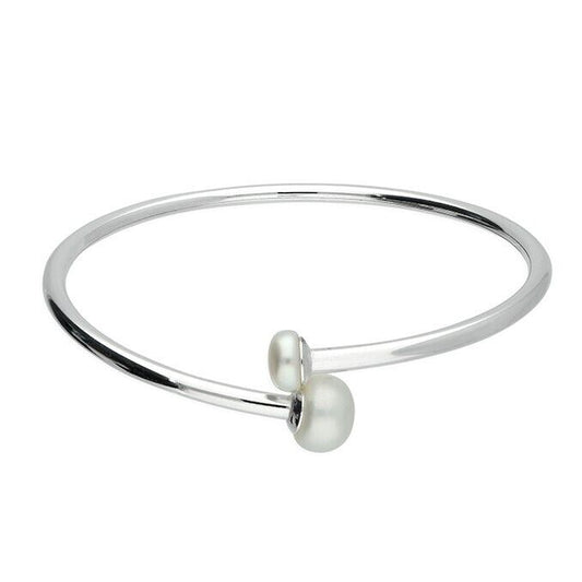 Ladies Freshwater Cultured Pearl Bangle Solid Sterling Silver Hallmarked